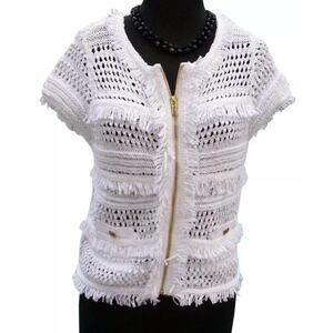Cache Peek A Chenille White Metallic Kissed Top New Front Zipper $128 NWT